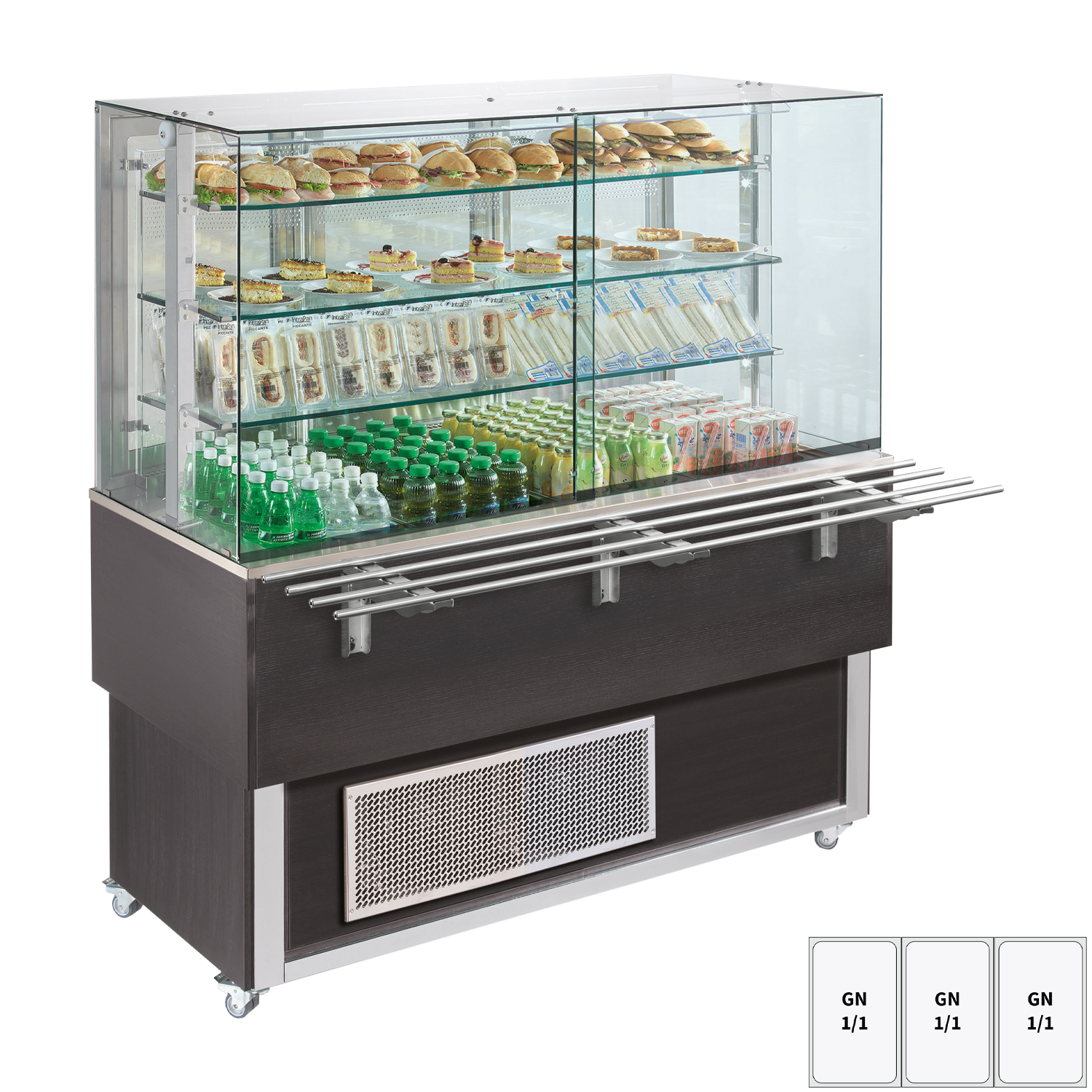 Vitrine refrigerée GN 3-1/1 cache du bas, ouverture vers les côtés, Wenge | REDFOX - ES PLATINUM+ 3W DS