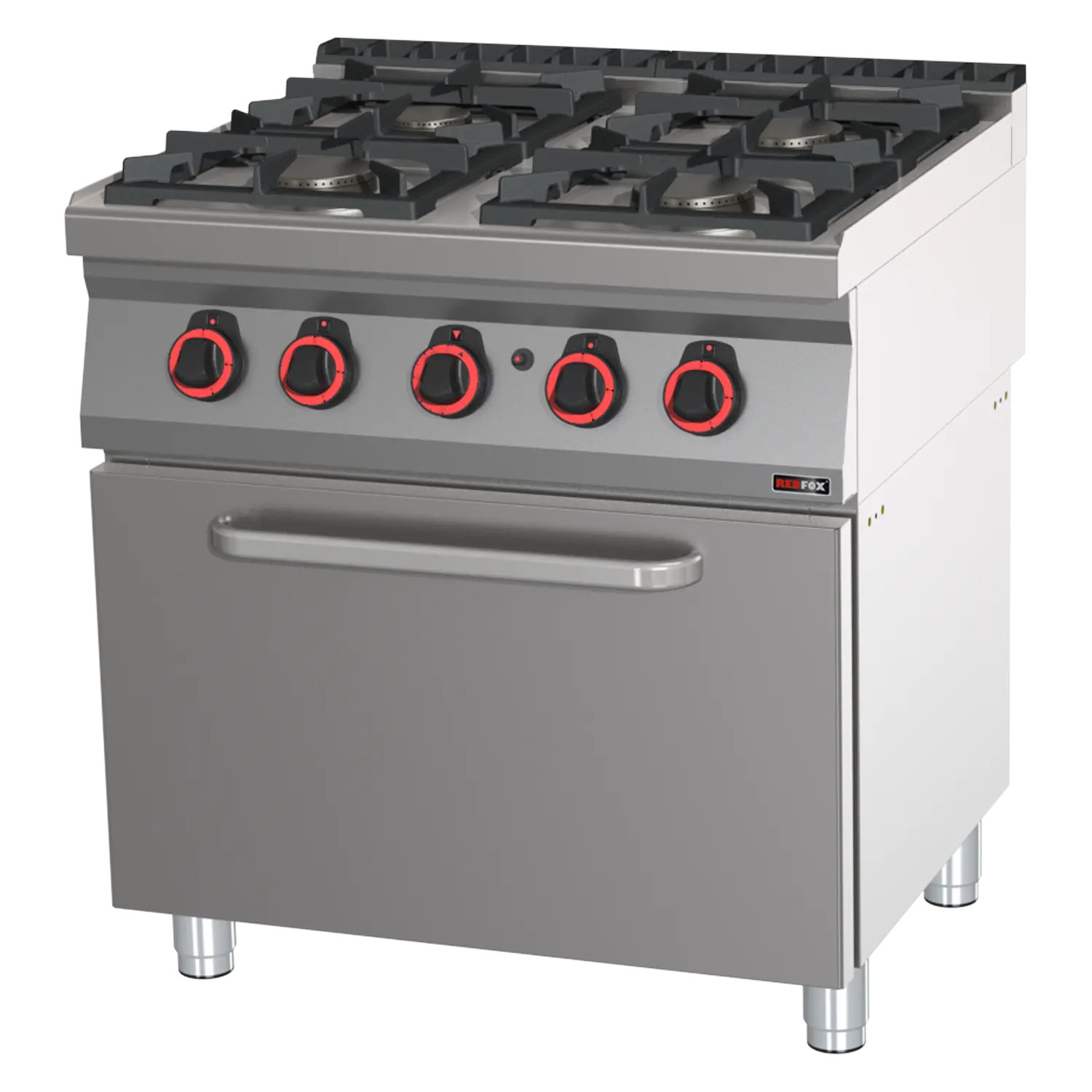 Fourneau à gaz avec four à gaz statique GN 2/1 - 4x brûleur ECO | REDFOX - SPBT 70/80 21 G