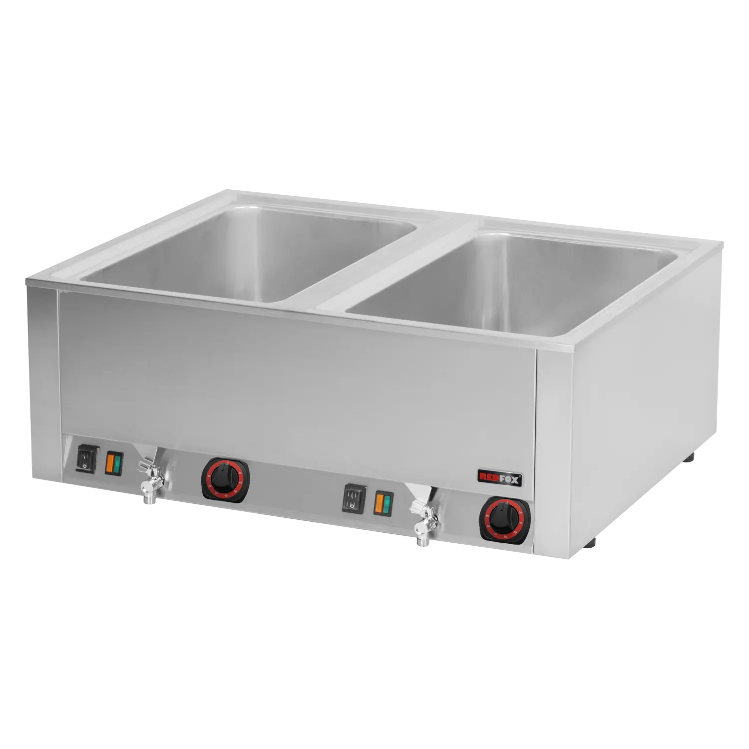 Bain marie électrique 2x GN 1/1 - 200 TOP avec vidange | REDFOX - BMV 2120