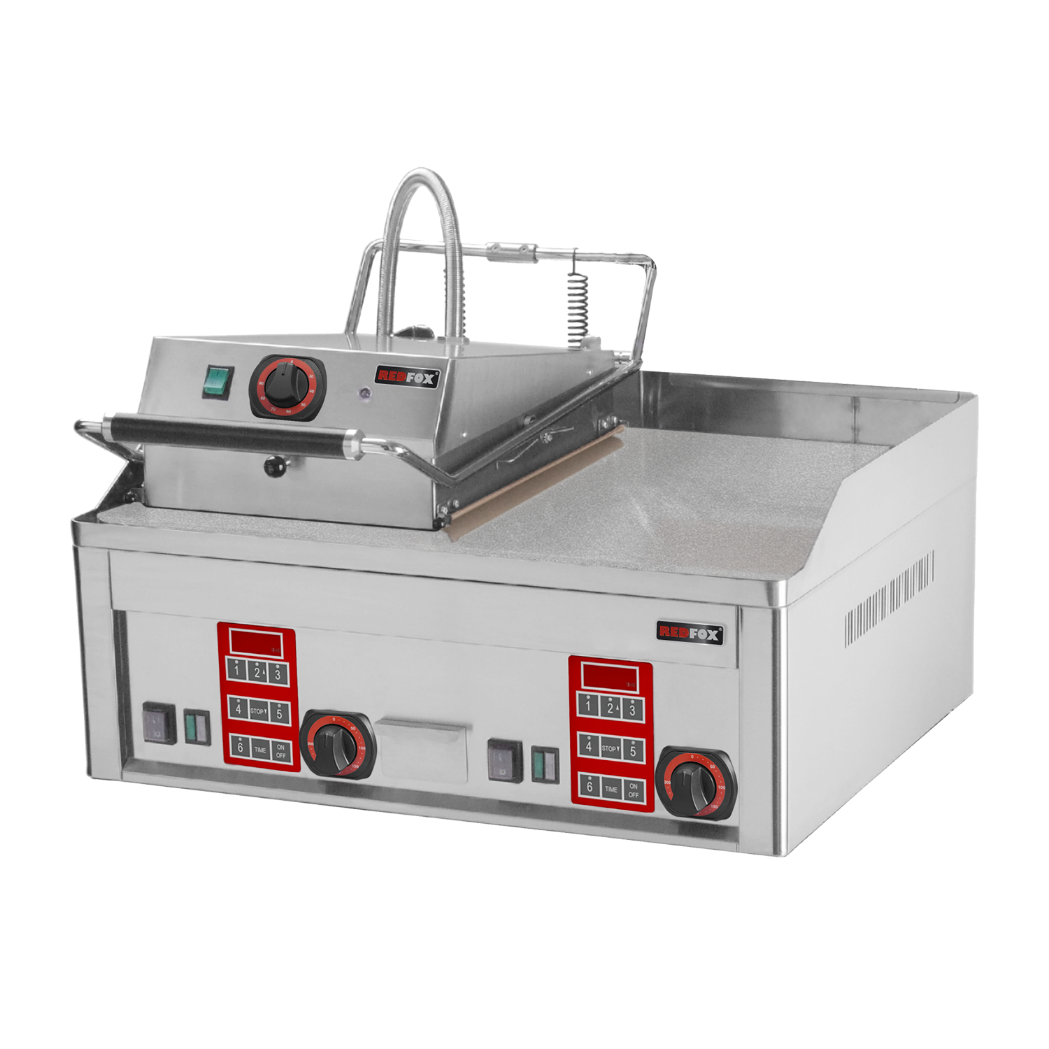 Steak gril électrique avec un minuteur numérique et plaque de contact supérieure 65x48 TOP | REDFOX - FTHC 60 ED + KD 30 T