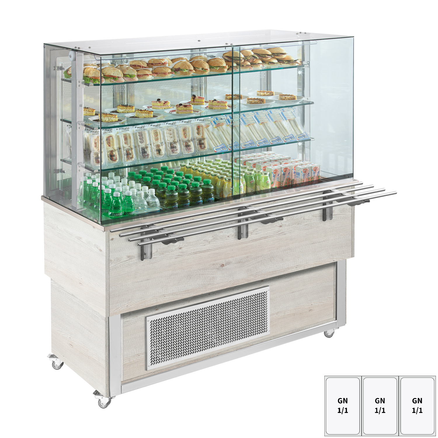 Vitrine refrigerée GN 3-1/1 cache du bas, ouverture vers les côtés, Hemlock | REDFOX - ES PLATINUM+ 3H DS
