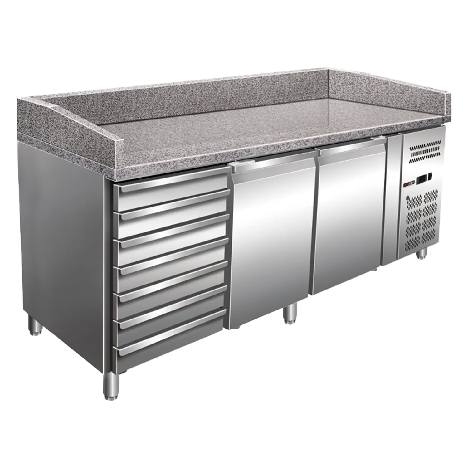 Table réfrigérée positive pizza 2D + 7 tirroirs neutres | REDFOX - MTP 2D7ZN
