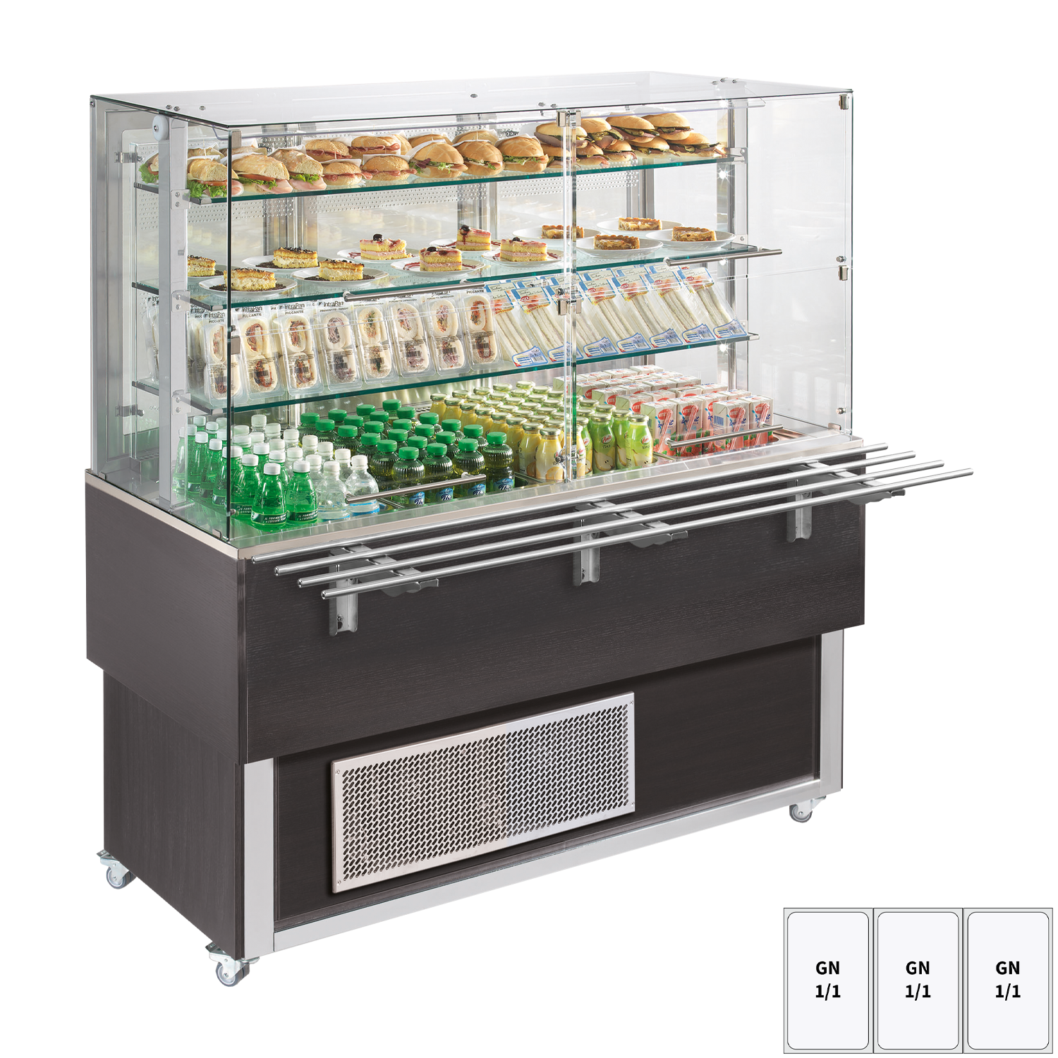 Vitrine refrigerée GN 3-1/1 cache du bas, ouverture vers le haut, Wenge | REDFOX - ES PLATINUM+ 3W DF
