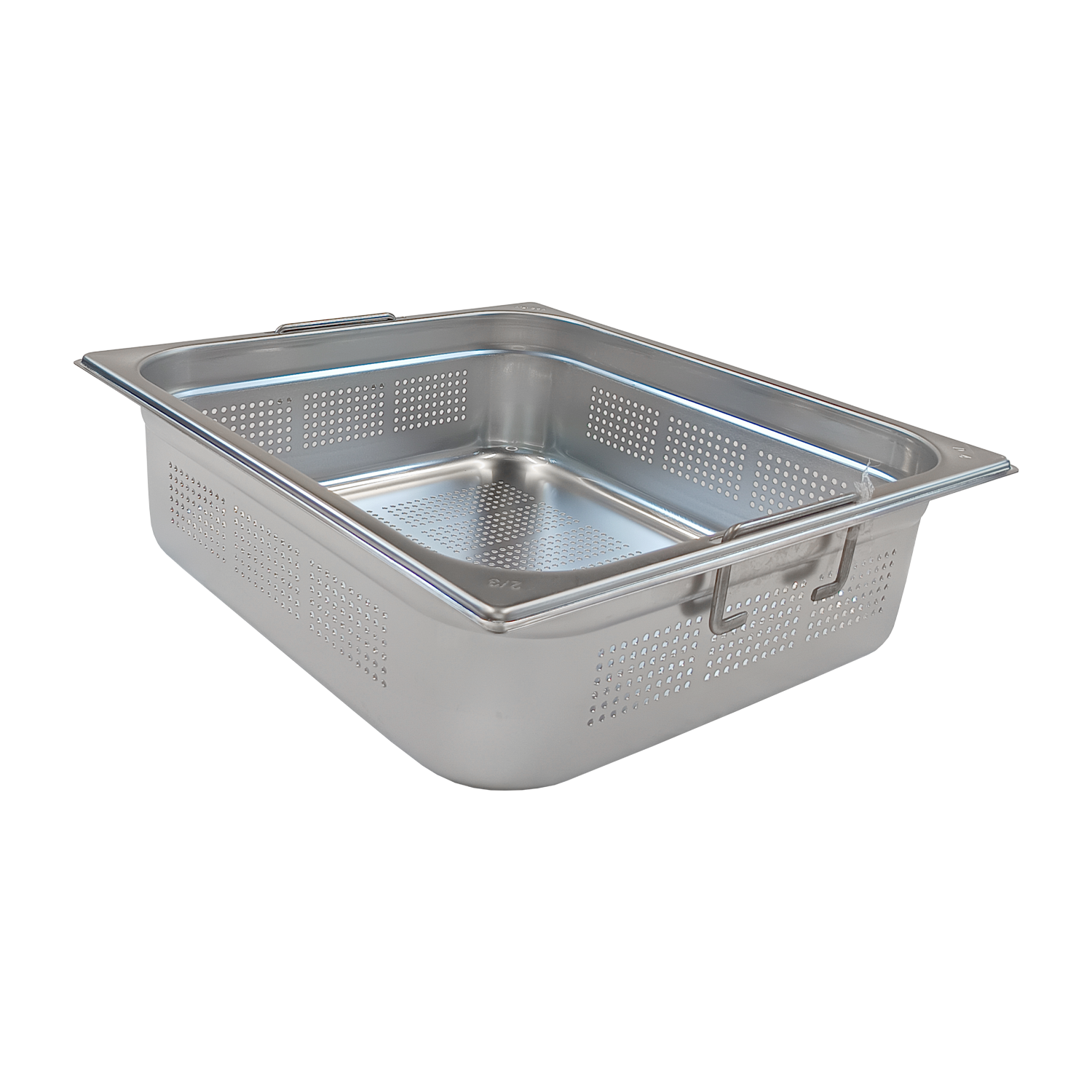 Bac gastronorme perforé GN 2/3 - 100 poignées escamontables en inox | REDFOX - GND 2/3-100 U