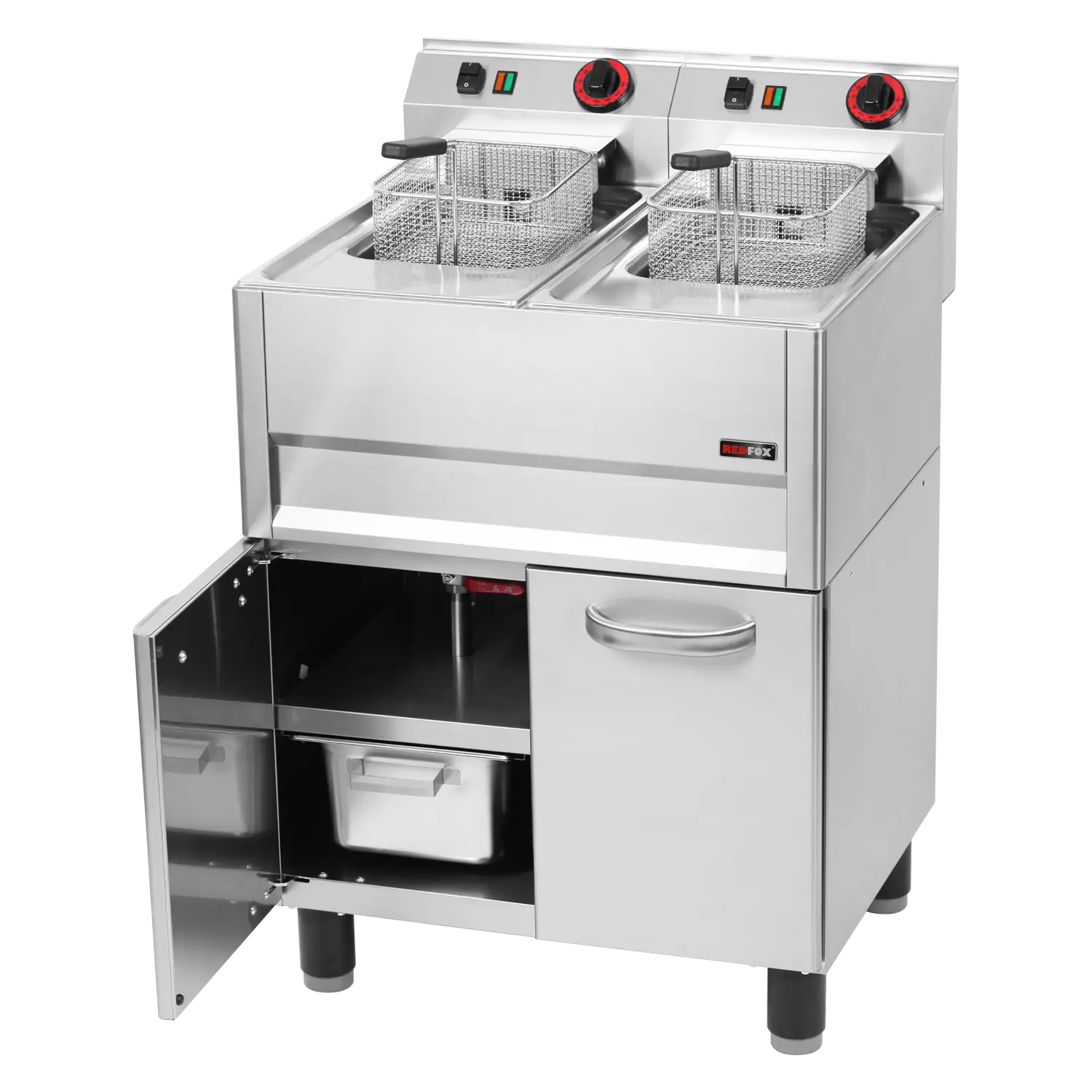 Friteuse électrique double 0,77 kW/l, 13+13 l avec soubassement 400 V | REDFOX - FE 61/13 ELT