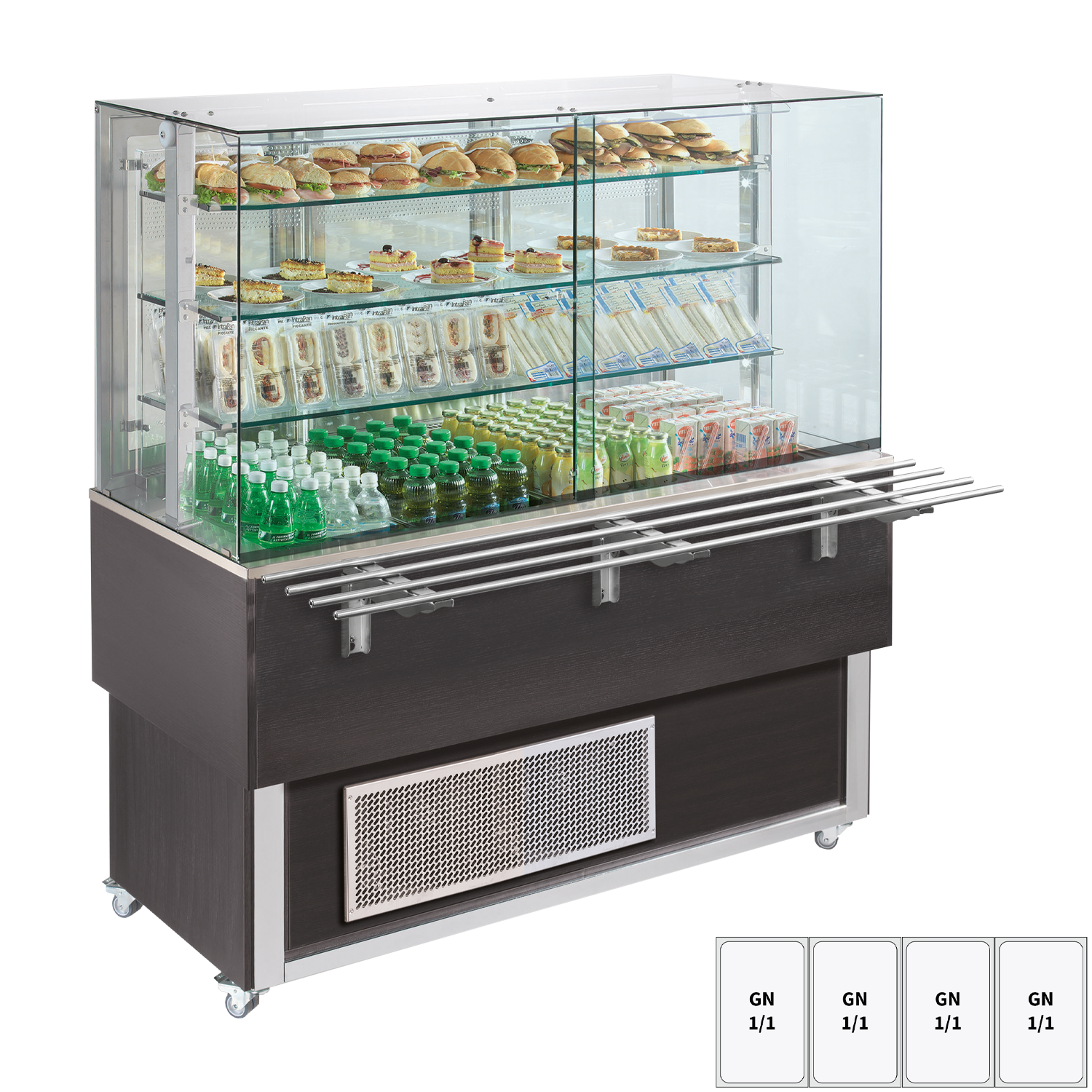 Vitrine refrigerée GN 4-1/1 cache du bas, ouverture vers les côtés, Wenge | REDFOX - ES PLATINUM+ 4W DS