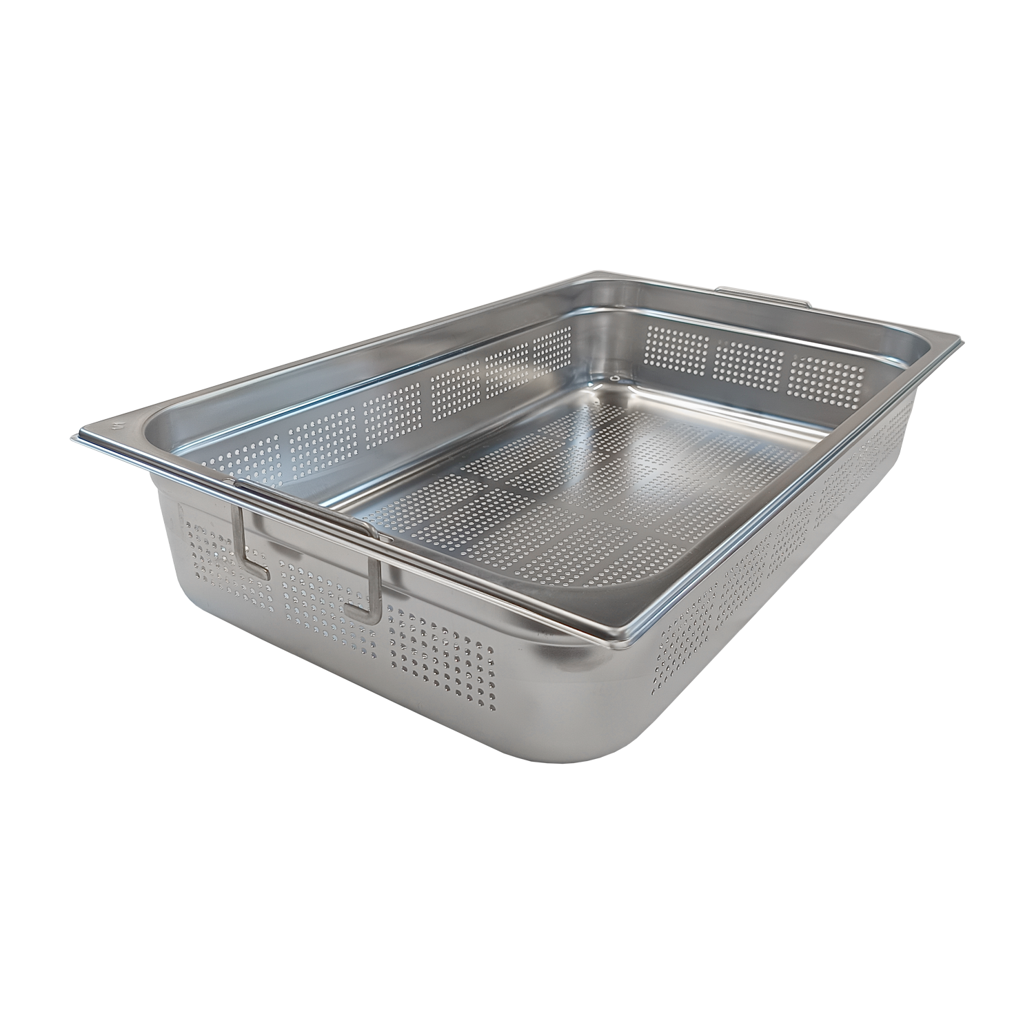 Bac gastronorme perforé GN 1/1 - 100 poignées escamontables en inox | REDFOX - GND 1/1-100 U